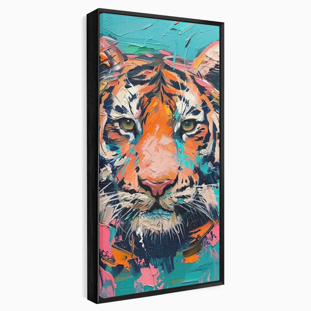 Leinwand Premium Canvas Wall Art, LuxCanva® M1435, Modern Pop Modern Tiger, Pastell, Lebendige Farben, Malerei, Farbe, Farbe, Malerei, Tiger, Feline, Dschungel, Pop Art, Abstrakt, Büro, Wohnen, Kinderzimmer
