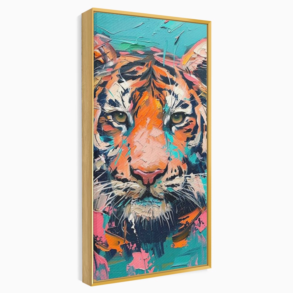 Leinwand Premium Canvas Wall Art, LuxCanva® M1435, Modern Pop Modern Tiger, Pastell, Lebendige Farben, Malerei, Farbe, Farbe, Malerei, Tiger, Feline, Dschungel, Pop Art, Abstrakt, Büro, Wohnen, Kinderzimmer