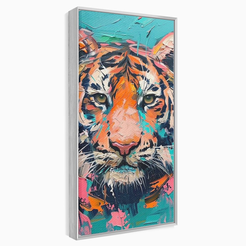Leinwand Premium Canvas Wall Art, LuxCanva® M1435, Modern Pop Modern Tiger, Pastell, Lebendige Farben, Malerei, Farbe, Farbe, Malerei, Tiger, Feline, Dschungel, Pop Art, Abstrakt, Büro, Wohnen, Kinderzimmer