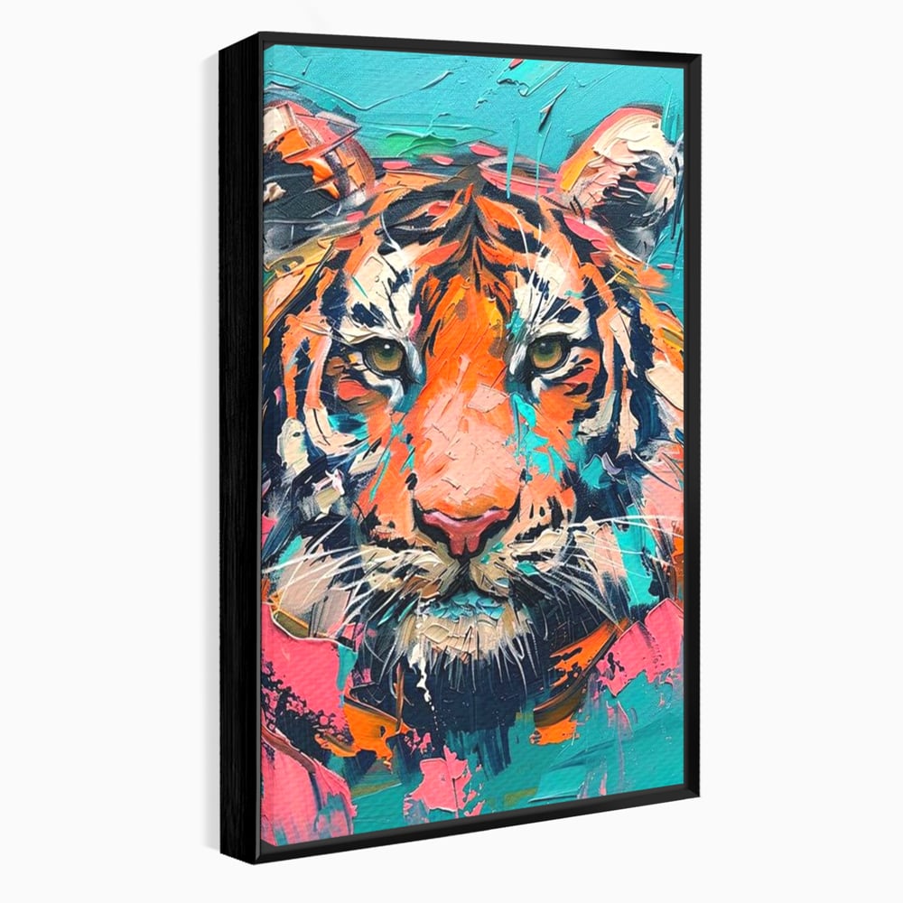 Leinwand Premium Canvas Wall Art, LuxCanva® M1435, Modern Pop Modern Tiger, Pastell, Lebendige Farben, Malerei, Farbe, Farbe, Malerei, Tiger, Feline, Dschungel, Pop Art, Abstrakt, Büro, Wohnen, Kinderzimmer