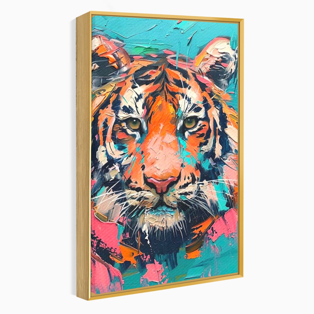 Leinwand Premium Canvas Wall Art, LuxCanva® M1435, Modern Pop Modern Tiger, Pastell, Lebendige Farben, Malerei, Farbe, Farbe, Malerei, Tiger, Feline, Dschungel, Pop Art, Abstrakt, Büro, Wohnen, Kinderzimmer