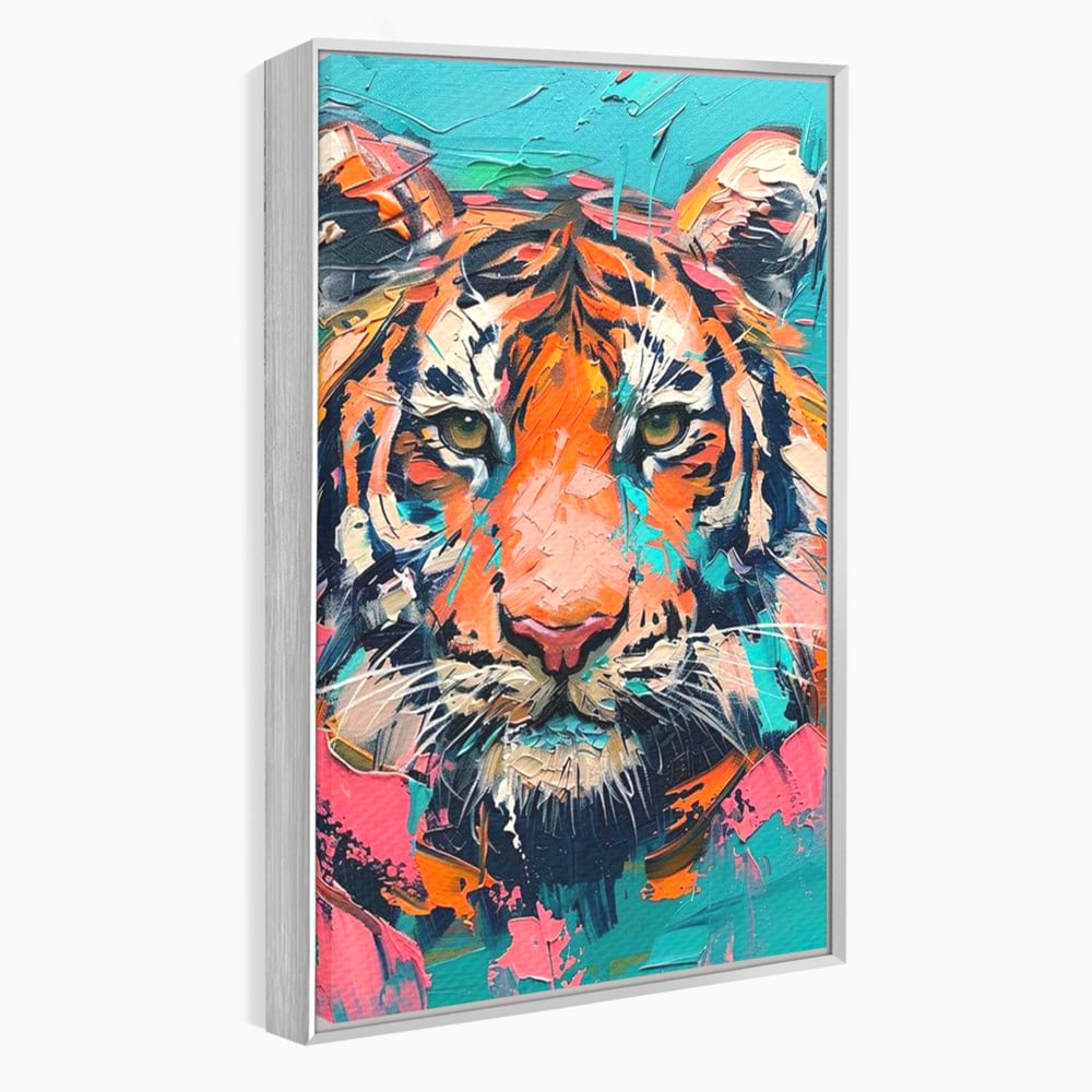 Leinwand Premium Canvas Wall Art, LuxCanva® M1435, Modern Pop Modern Tiger, Pastell, Lebendige Farben, Malerei, Farbe, Farbe, Malerei, Tiger, Feline, Dschungel, Pop Art, Abstrakt, Büro, Wohnen, Kinderzimmer