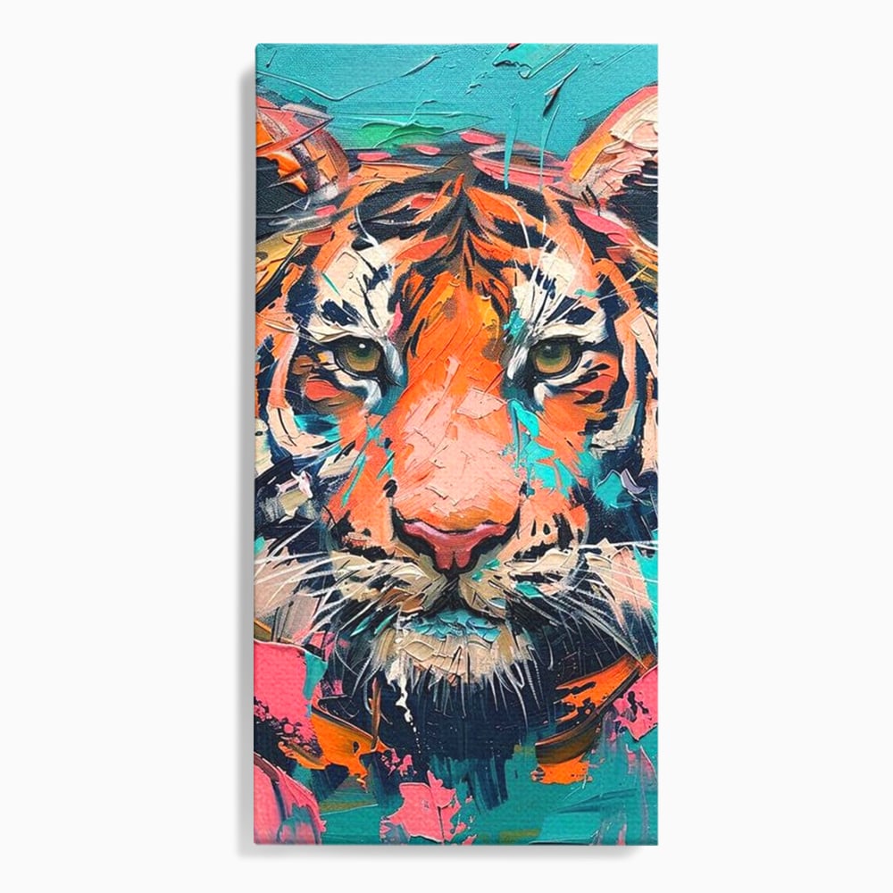 Leinwand Premium Canvas Wall Art, LuxCanva® M1435, Modern Pop Modern Tiger, Pastell, Lebendige Farben, Malerei, Farbe, Farbe, Malerei, Tiger, Feline, Dschungel, Pop Art, Abstrakt, Büro, Wohnen, Kinderzimmer