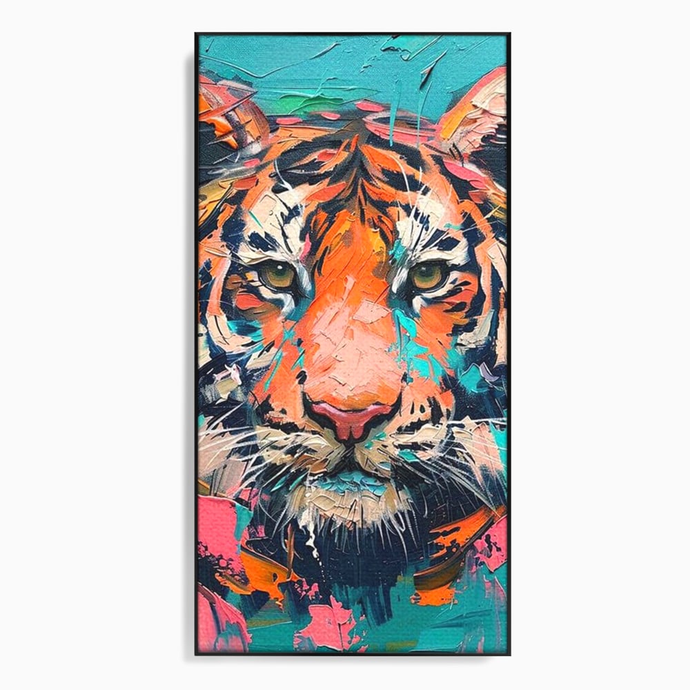 Leinwand Premium Canvas Wall Art, LuxCanva® M1435, Modern Pop Modern Tiger, Pastell, Lebendige Farben, Malerei, Farbe, Farbe, Malerei, Tiger, Feline, Dschungel, Pop Art, Abstrakt, Büro, Wohnen, Kinderzimmer
