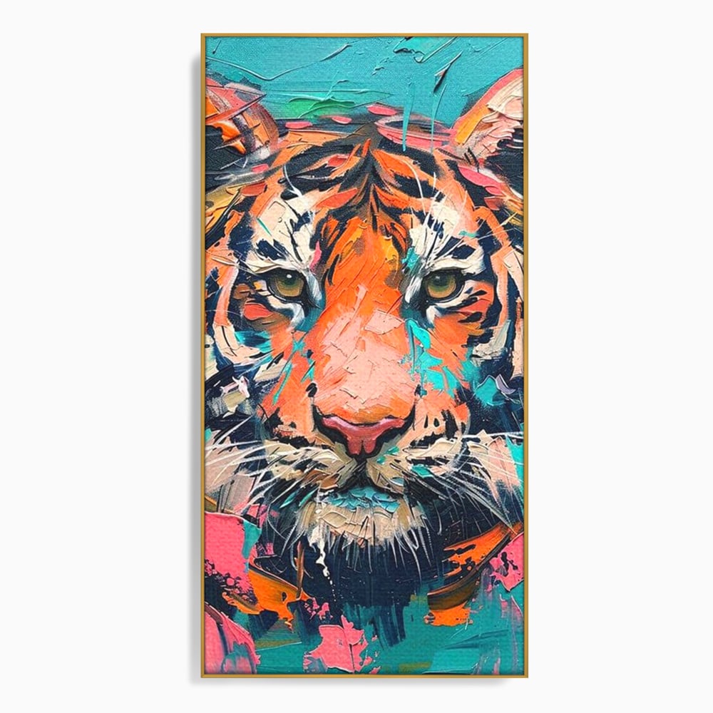 Leinwand Premium Canvas Wall Art, LuxCanva® M1435, Modern Pop Modern Tiger, Pastell, Lebendige Farben, Malerei, Farbe, Farbe, Malerei, Tiger, Feline, Dschungel, Pop Art, Abstrakt, Büro, Wohnen, Kinderzimmer