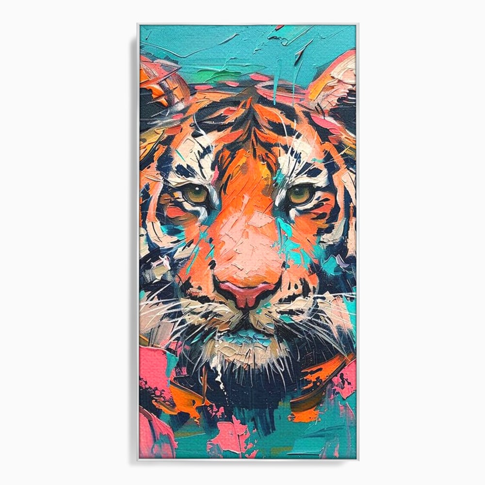 Leinwand Premium Canvas Wall Art, LuxCanva® M1435, Modern Pop Modern Tiger, Pastell, Lebendige Farben, Malerei, Farbe, Farbe, Malerei, Tiger, Feline, Dschungel, Pop Art, Abstrakt, Büro, Wohnen, Kinderzimmer