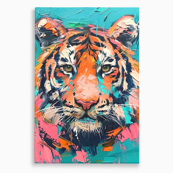 Leinwand Premium Canvas Wall Art, LuxCanva® M1435, Modern Pop Modern Tiger, Pastell, Lebendige Farben, Malerei, Farbe, Farbe, Malerei, Tiger, Feline, Dschungel, Pop Art, Abstrakt, Büro, Wohnen, Kinderzimmer