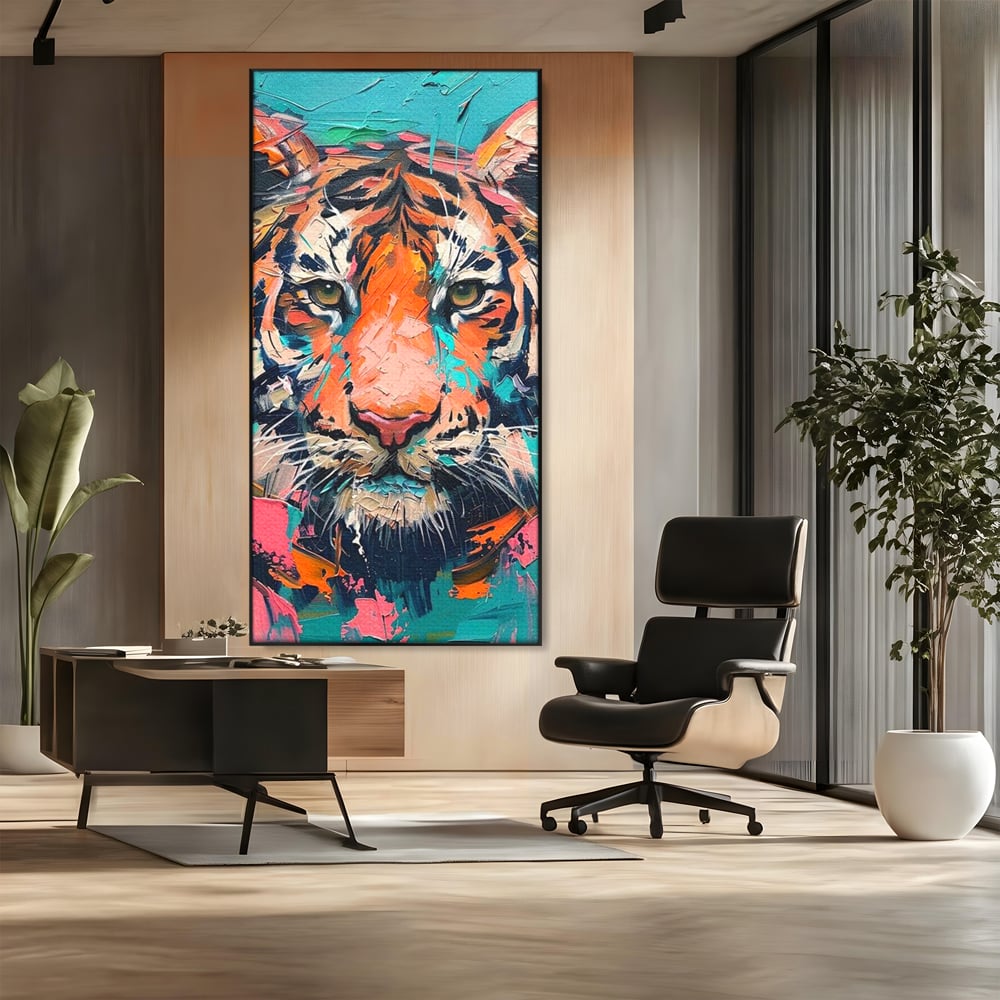 Leinwand Premium Canvas Wall Art, LuxCanva® M1435, Modern Pop Modern Tiger, Pastell, Lebendige Farben, Malerei, Farbe, Farbe, Malerei, Tiger, Feline, Dschungel, Pop Art, Abstrakt, Büro, Wohnen, Kinderzimmer