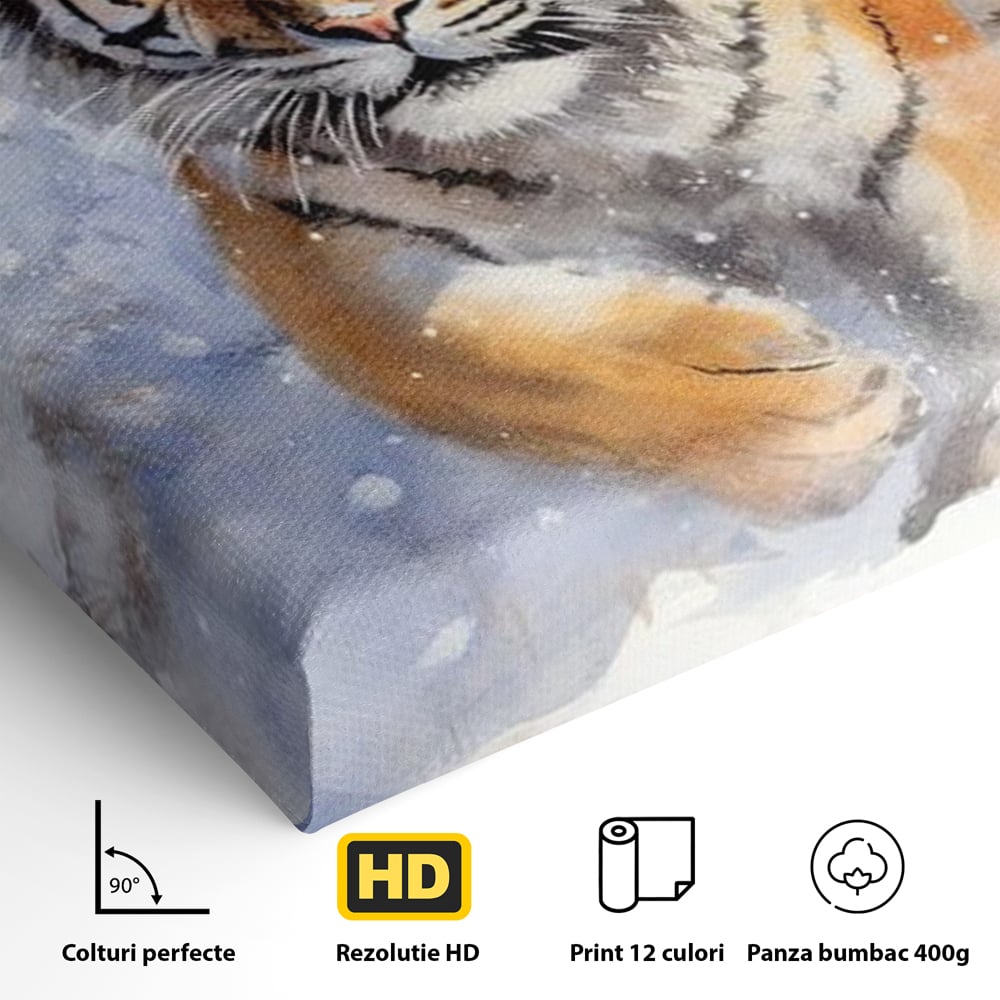 Tablou Canvas Premium, LuxCanva® M1436, Regele Furtunii de Zapada, Tigru, Iarna, Zapada, Viscol, Stanci, Salbaticie, Vanatoare, Arctic, Dinamic, Birou, Living, Camera Copil
