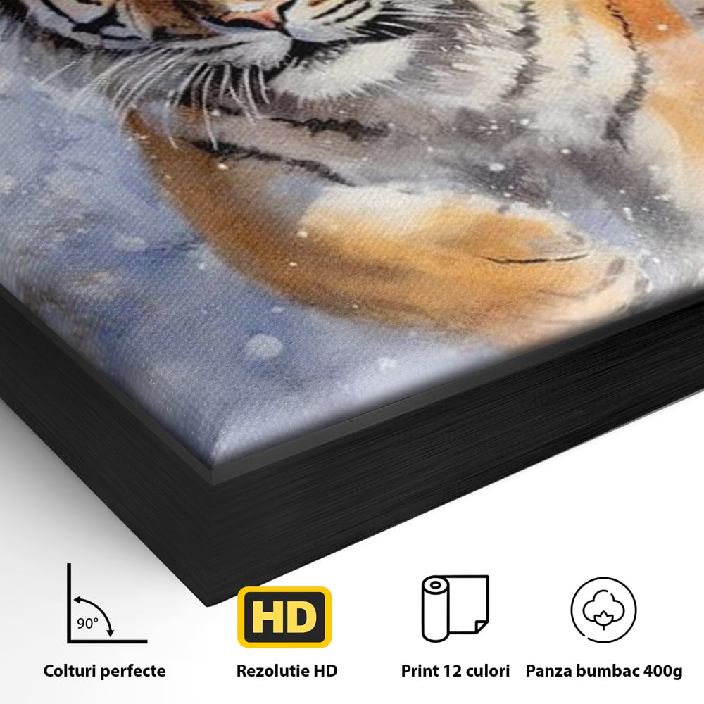 Tablou Canvas Premium, LuxCanva® M1436, Regele Furtunii de Zapada, Tigru, Iarna, Zapada, Viscol, Stanci, Salbaticie, Vanatoare, Arctic, Dinamic, Birou, Living, Camera Copil