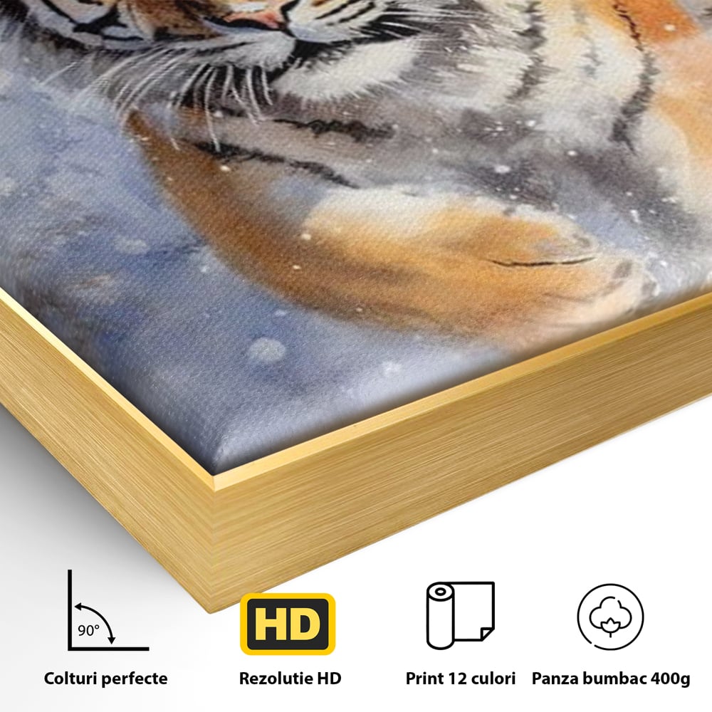 Tablou Canvas Premium, LuxCanva® M1436, Regele Furtunii de Zapada, Tigru, Iarna, Zapada, Viscol, Stanci, Salbaticie, Vanatoare, Arctic, Dinamic, Birou, Living, Camera Copil