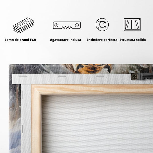 Tablou Canvas Premium, LuxCanva® M1436, Regele Furtunii de Zapada, Tigru, Iarna, Zapada, Viscol, Stanci, Salbaticie, Vanatoare, Arctic, Dinamic, Birou, Living, Camera Copil