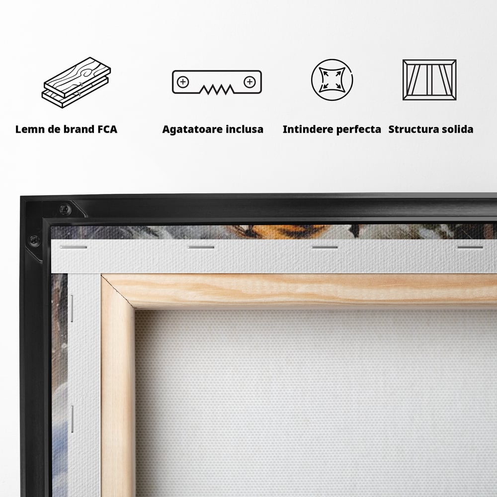 Tablou Canvas Premium, LuxCanva® M1436, Regele Furtunii de Zapada, Tigru, Iarna, Zapada, Viscol, Stanci, Salbaticie, Vanatoare, Arctic, Dinamic, Birou, Living, Camera Copil