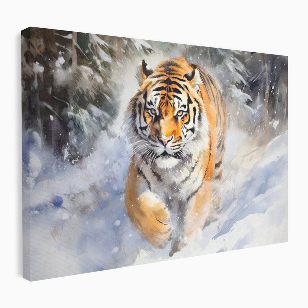Tablou Canvas Premium, LuxCanva® M1436, Regele Furtunii de Zapada, Tigru, Iarna, Zapada, Viscol, Stanci, Salbaticie, Vanatoare, Arctic, Dinamic, Birou, Living, Camera Copil