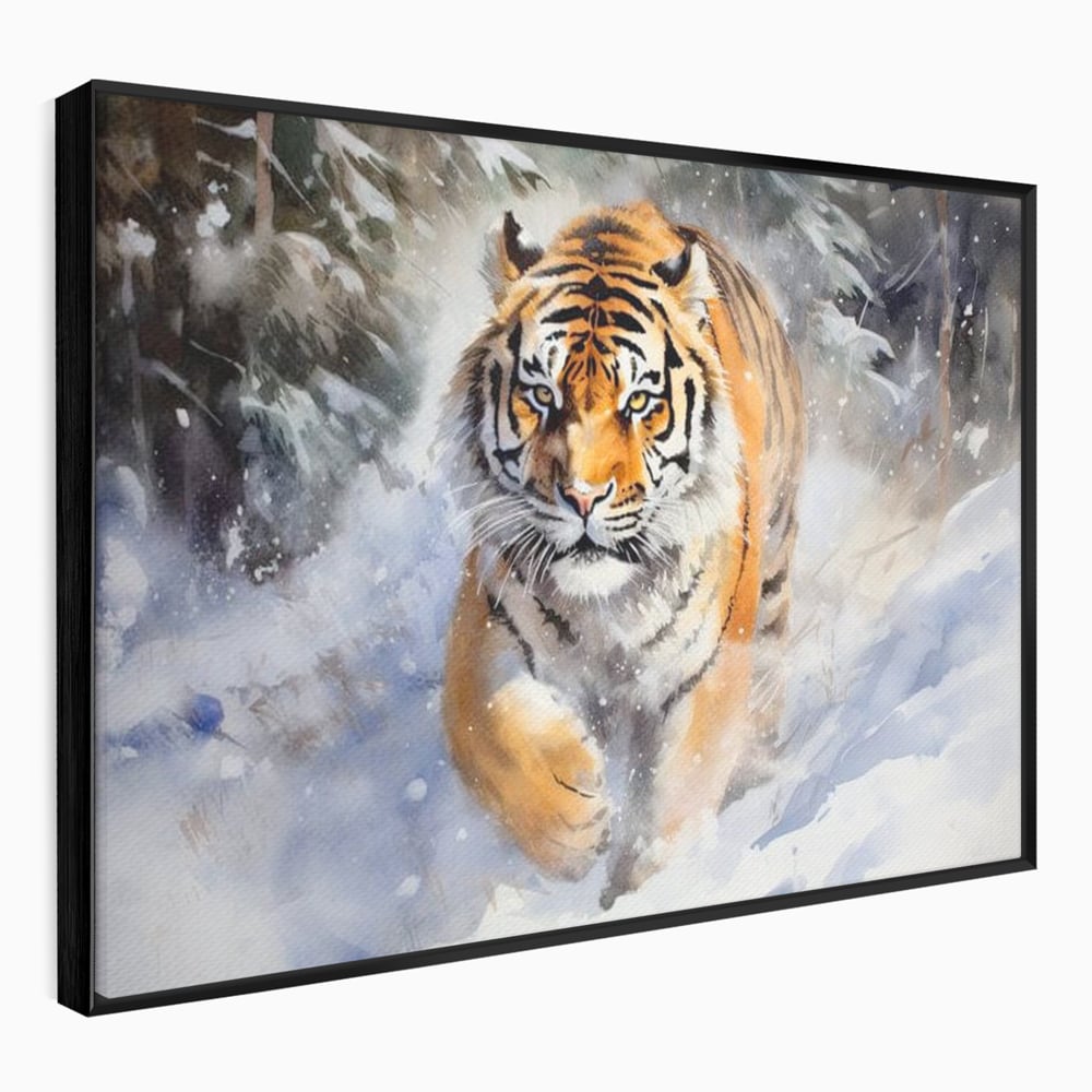 Tablou Canvas Premium, LuxCanva® M1436, Regele Furtunii de Zapada, Tigru, Iarna, Zapada, Viscol, Stanci, Salbaticie, Vanatoare, Arctic, Dinamic, Birou, Living, Camera Copil