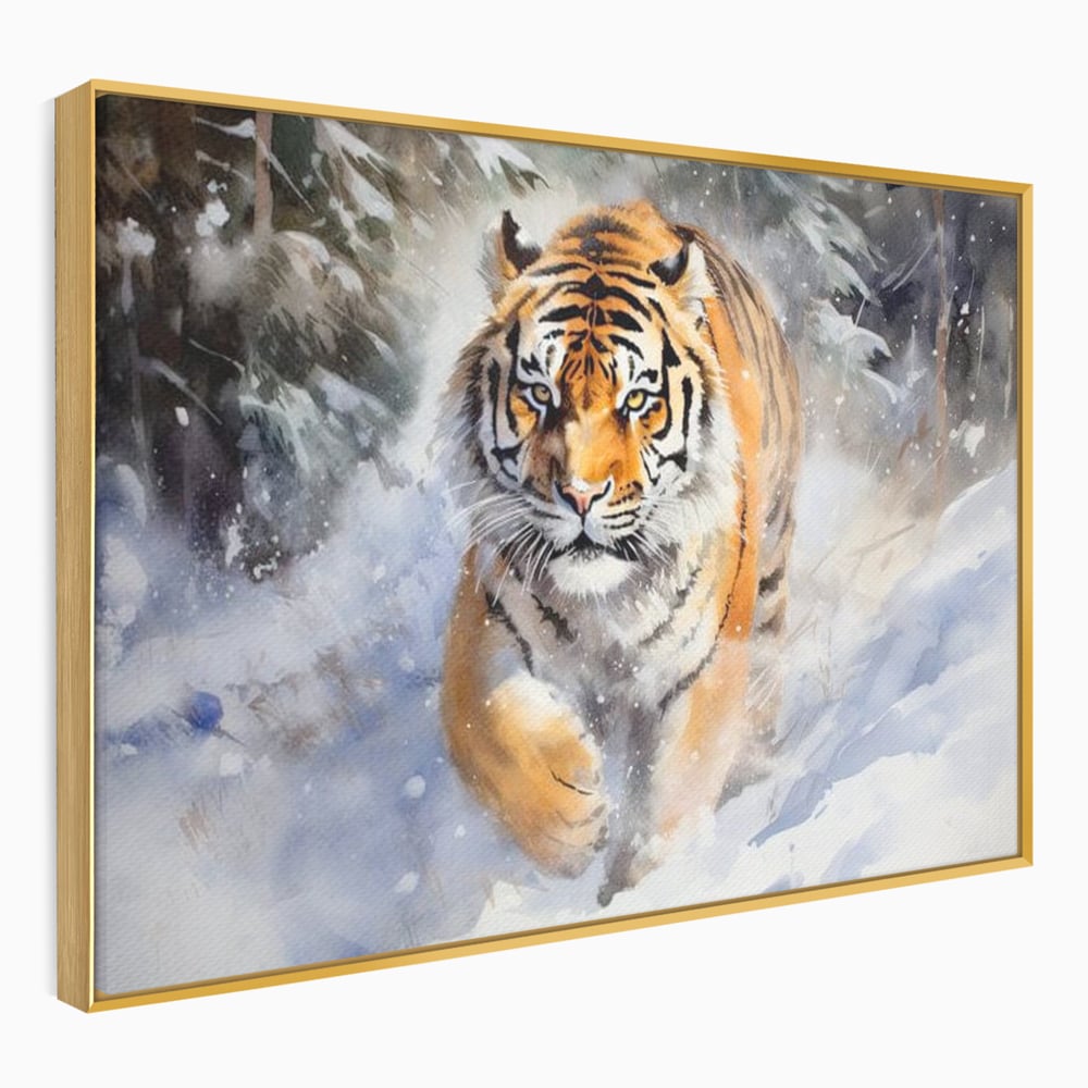 Tablou Canvas Premium, LuxCanva® M1436, Regele Furtunii de Zapada, Tigru, Iarna, Zapada, Viscol, Stanci, Salbaticie, Vanatoare, Arctic, Dinamic, Birou, Living, Camera Copil