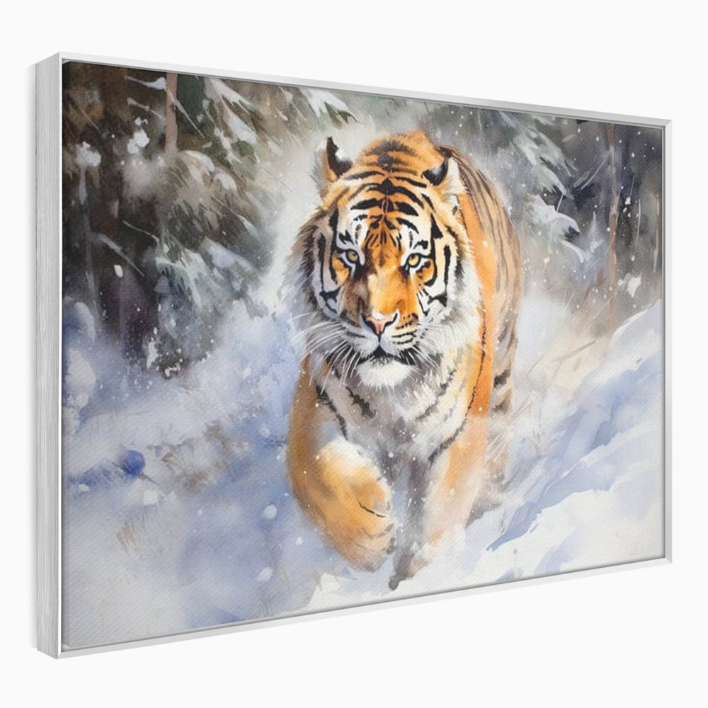 Tablou Canvas Premium, LuxCanva® M1436, Regele Furtunii de Zapada, Tigru, Iarna, Zapada, Viscol, Stanci, Salbaticie, Vanatoare, Arctic, Dinamic, Birou, Living, Camera Copil