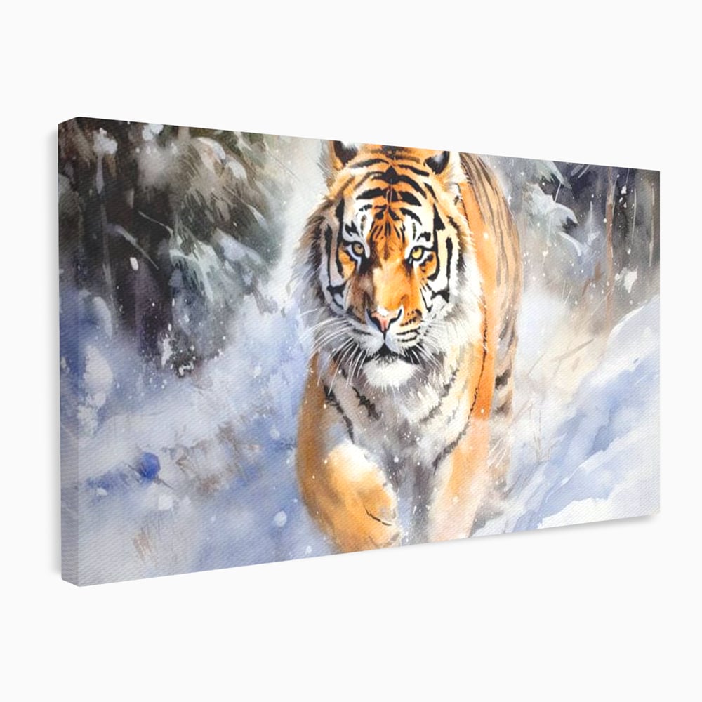 Tablou Canvas Premium, LuxCanva® M1436, Regele Furtunii de Zapada, Tigru, Iarna, Zapada, Viscol, Stanci, Salbaticie, Vanatoare, Arctic, Dinamic, Birou, Living, Camera Copil