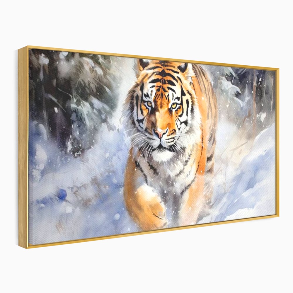 Tablou Canvas Premium, LuxCanva® M1436, Regele Furtunii de Zapada, Tigru, Iarna, Zapada, Viscol, Stanci, Salbaticie, Vanatoare, Arctic, Dinamic, Birou, Living, Camera Copil