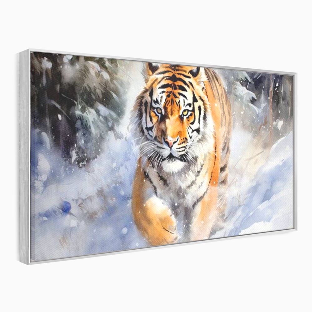 Tablou Canvas Premium, LuxCanva® M1436, Regele Furtunii de Zapada, Tigru, Iarna, Zapada, Viscol, Stanci, Salbaticie, Vanatoare, Arctic, Dinamic, Birou, Living, Camera Copil