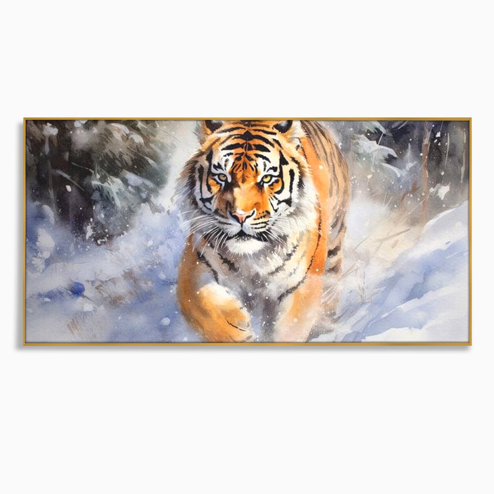 Tablou Canvas Premium, LuxCanva® M1436, Regele Furtunii de Zapada, Tigru, Iarna, Zapada, Viscol, Stanci, Salbaticie, Vanatoare, Arctic, Dinamic, Birou, Living, Camera Copil