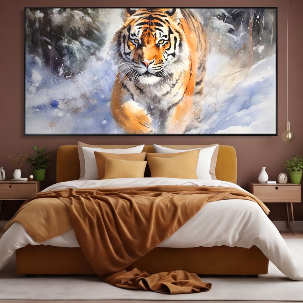 Tablou Canvas Premium, LuxCanva® M1436, Regele Furtunii de Zapada, Tigru, Iarna, Zapada, Viscol, Stanci, Salbaticie, Vanatoare, Arctic, Dinamic, Birou, Living, Camera Copil