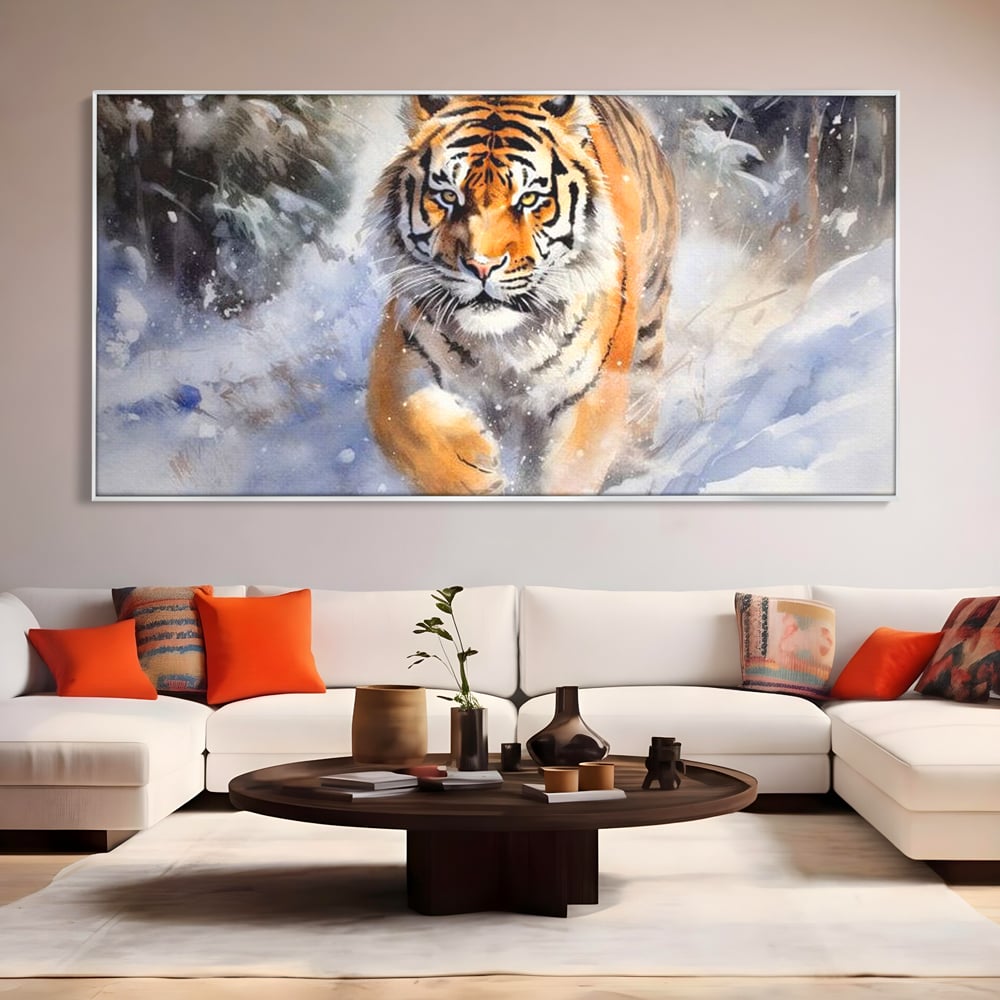 Tablou Canvas Premium, LuxCanva® M1436, Regele Furtunii de Zapada, Tigru, Iarna, Zapada, Viscol, Stanci, Salbaticie, Vanatoare, Arctic, Dinamic, Birou, Living, Camera Copil