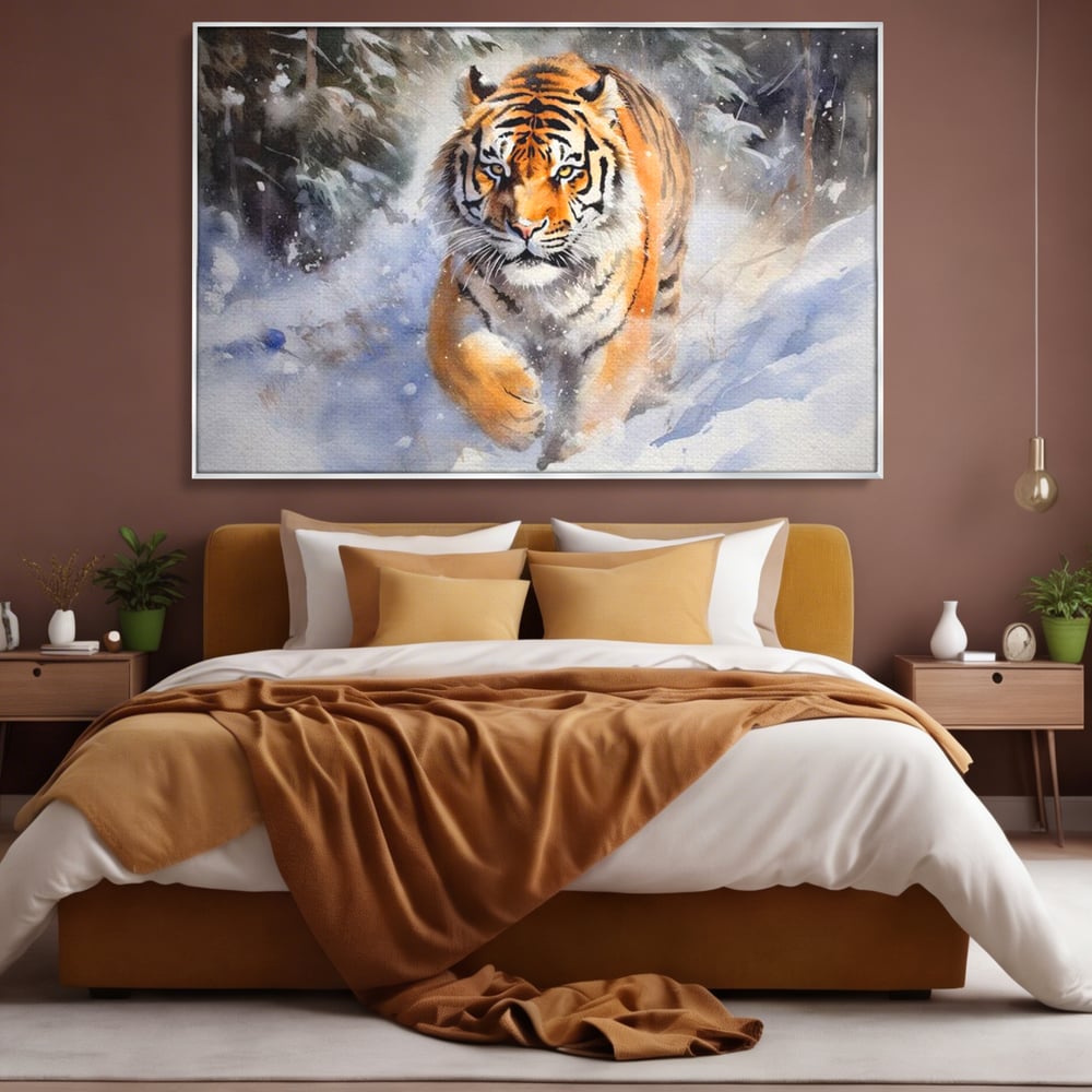 Tablou Canvas Premium, LuxCanva® M1436, Regele Furtunii de Zapada, Tigru, Iarna, Zapada, Viscol, Stanci, Salbaticie, Vanatoare, Arctic, Dinamic, Birou, Living, Camera Copil