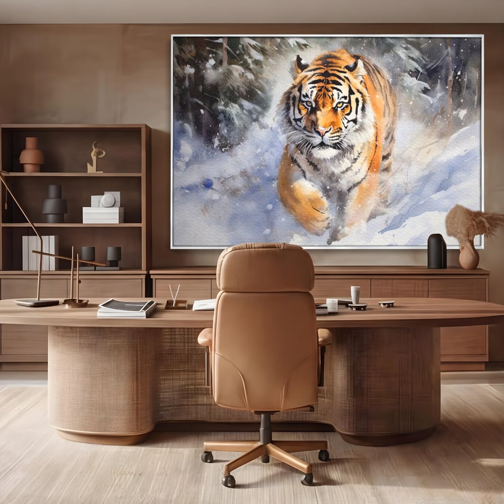 Tablou Canvas Premium, LuxCanva® M1436, Regele Furtunii de Zapada, Tigru, Iarna, Zapada, Viscol, Stanci, Salbaticie, Vanatoare, Arctic, Dinamic, Birou, Living, Camera Copil