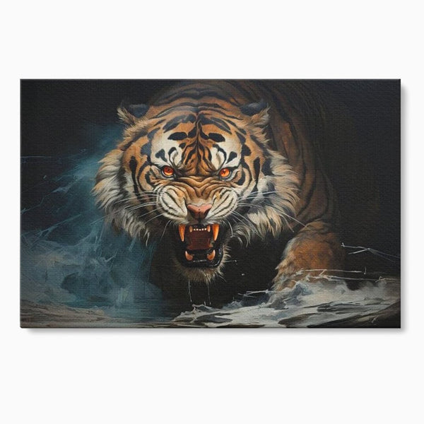 Tablou Canvas Premium, LuxCanva® M1437, Mania Naturii, Furios, Puternic, Intunecat, Atac, Raget, Colti, Tigru, Fiara, Felina, Salbatic, Birou, Living, Camera Copil