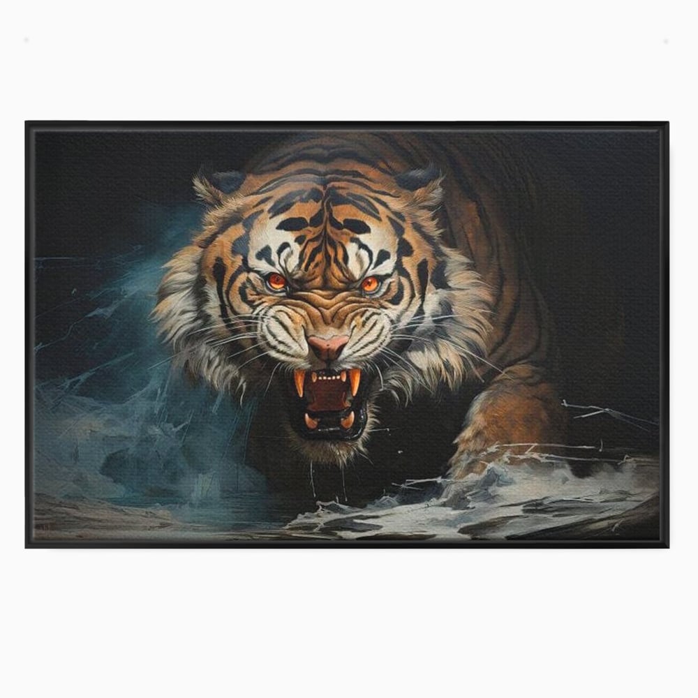 Tablou Canvas Premium, LuxCanva® M1437, Mania Naturii, Furios, Puternic, Intunecat, Atac, Raget, Colti, Tigru, Fiara, Felina, Salbatic, Birou, Living, Camera Copil