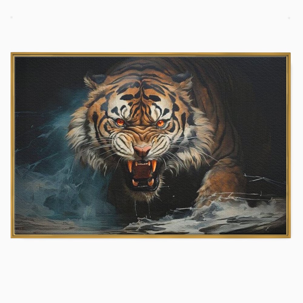 Tablou Canvas Premium, LuxCanva® M1437, Mania Naturii, Furios, Puternic, Intunecat, Atac, Raget, Colti, Tigru, Fiara, Felina, Salbatic, Birou, Living, Camera Copil