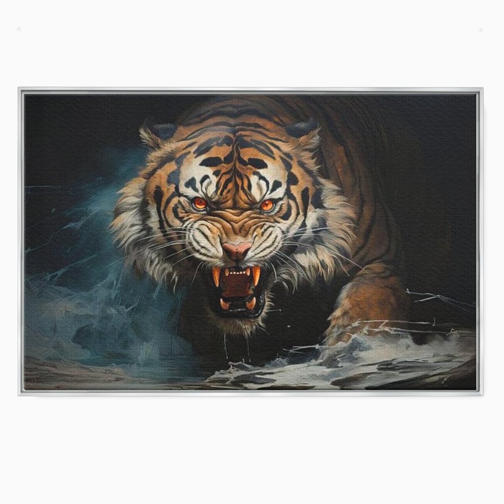 Tablou Canvas Premium, LuxCanva® M1437, Mania Naturii, Furios, Puternic, Intunecat, Atac, Raget, Colti, Tigru, Fiara, Felina, Salbatic, Birou, Living, Camera Copil