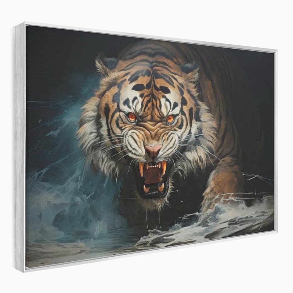 Tablou Canvas Premium, LuxCanva® M1437, Mania Naturii, Furios, Puternic, Intunecat, Atac, Raget, Colti, Tigru, Fiara, Felina, Salbatic, Birou, Living, Camera Copil