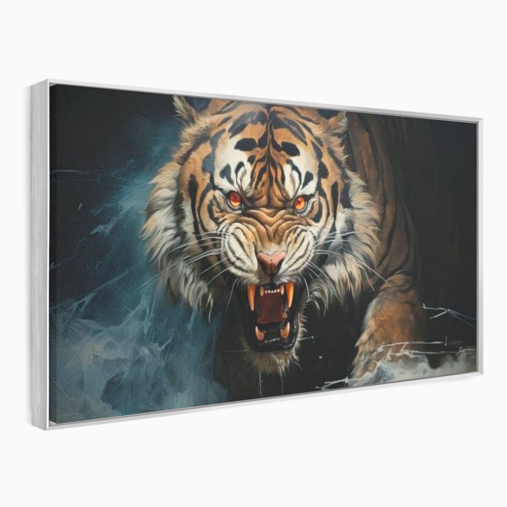 Tablou Canvas Premium, LuxCanva® M1437, Mania Naturii, Furios, Puternic, Intunecat, Atac, Raget, Colti, Tigru, Fiara, Felina, Salbatic, Birou, Living, Camera Copil
