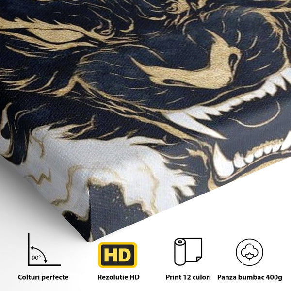 Tablou Canvas Premium, LuxCanva® M1438, Blestem Oriental, Tigru, Abstract, Marmura, Auriu, Colti, Furie, Dragon, Zeu, Legenda, Mit, Bestie, Birou, Living, Camera Copil