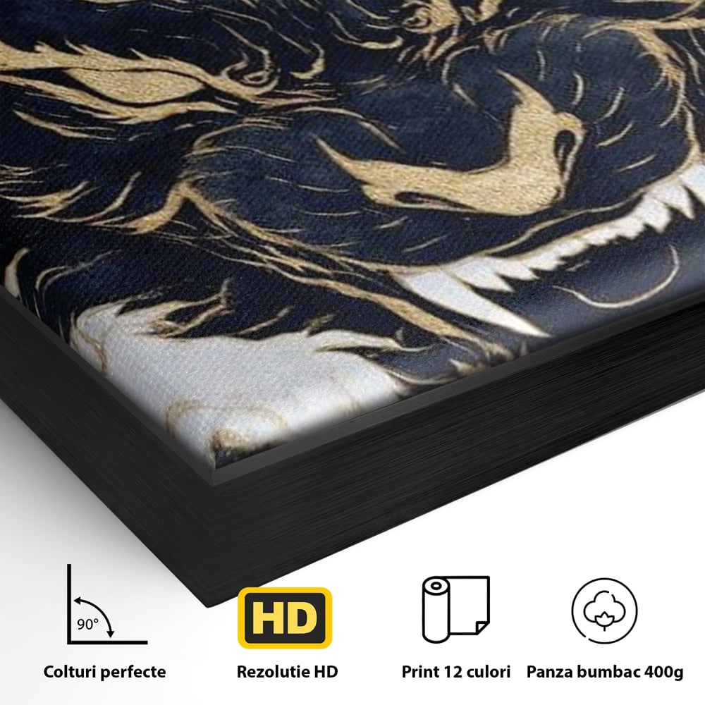 Tablou Canvas Premium, LuxCanva® M1438, Blestem Oriental, Tigru, Abstract, Marmura, Auriu, Colti, Furie, Dragon, Zeu, Legenda, Mit, Bestie, Birou, Living, Camera Copil