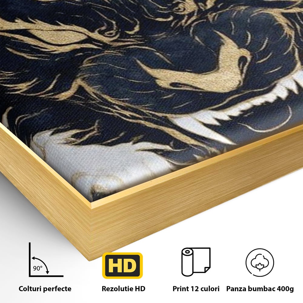 Tablou Canvas Premium, LuxCanva® M1438, Blestem Oriental, Tigru, Abstract, Marmura, Auriu, Colti, Furie, Dragon, Zeu, Legenda, Mit, Bestie, Birou, Living, Camera Copil