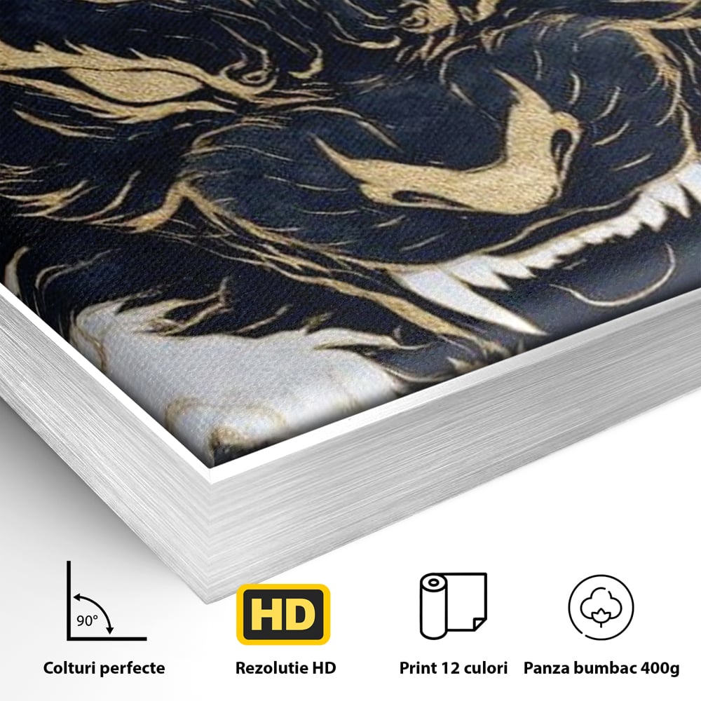 Tablou Canvas Premium, LuxCanva® M1438, Blestem Oriental, Tigru, Abstract, Marmura, Auriu, Colti, Furie, Dragon, Zeu, Legenda, Mit, Bestie, Birou, Living, Camera Copil