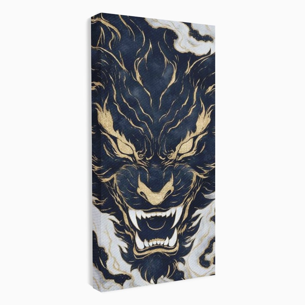 Tablou Canvas Premium, LuxCanva® M1438, Blestem Oriental, Tigru, Abstract, Marmura, Auriu, Colti, Furie, Dragon, Zeu, Legenda, Mit, Bestie, Birou, Living, Camera Copil