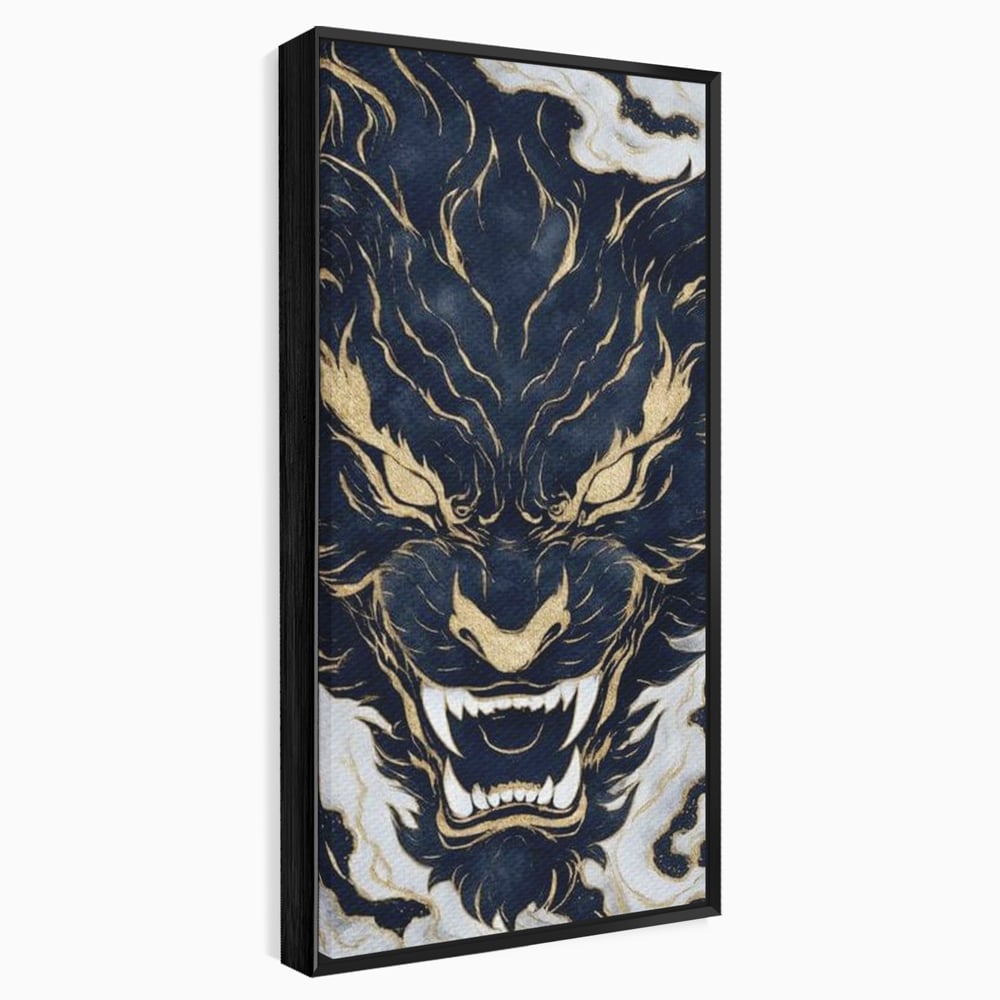 Tablou Canvas Premium, LuxCanva® M1438, Blestem Oriental, Tigru, Abstract, Marmura, Auriu, Colti, Furie, Dragon, Zeu, Legenda, Mit, Bestie, Birou, Living, Camera Copil
