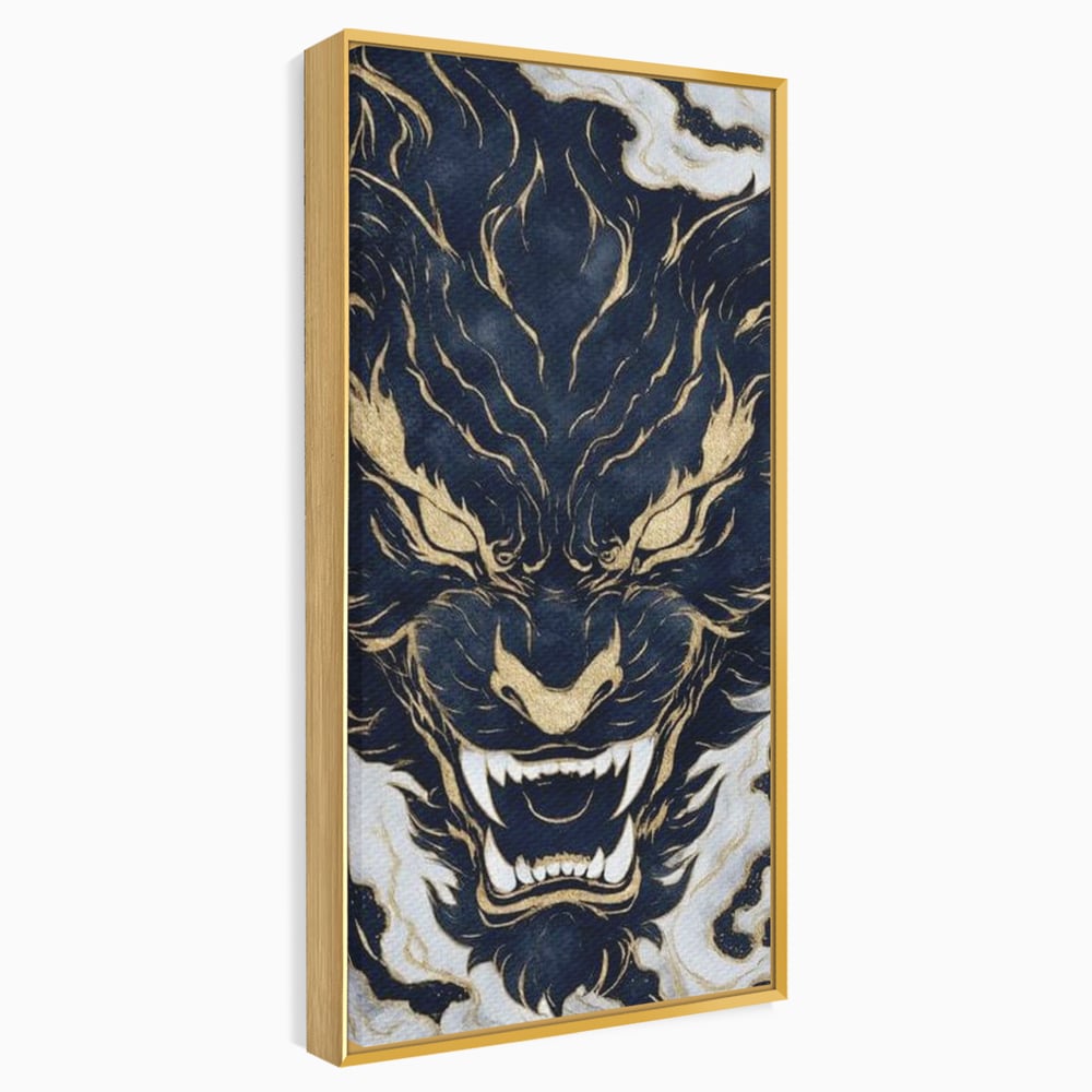 Tablou Canvas Premium, LuxCanva® M1438, Blestem Oriental, Tigru, Abstract, Marmura, Auriu, Colti, Furie, Dragon, Zeu, Legenda, Mit, Bestie, Birou, Living, Camera Copil