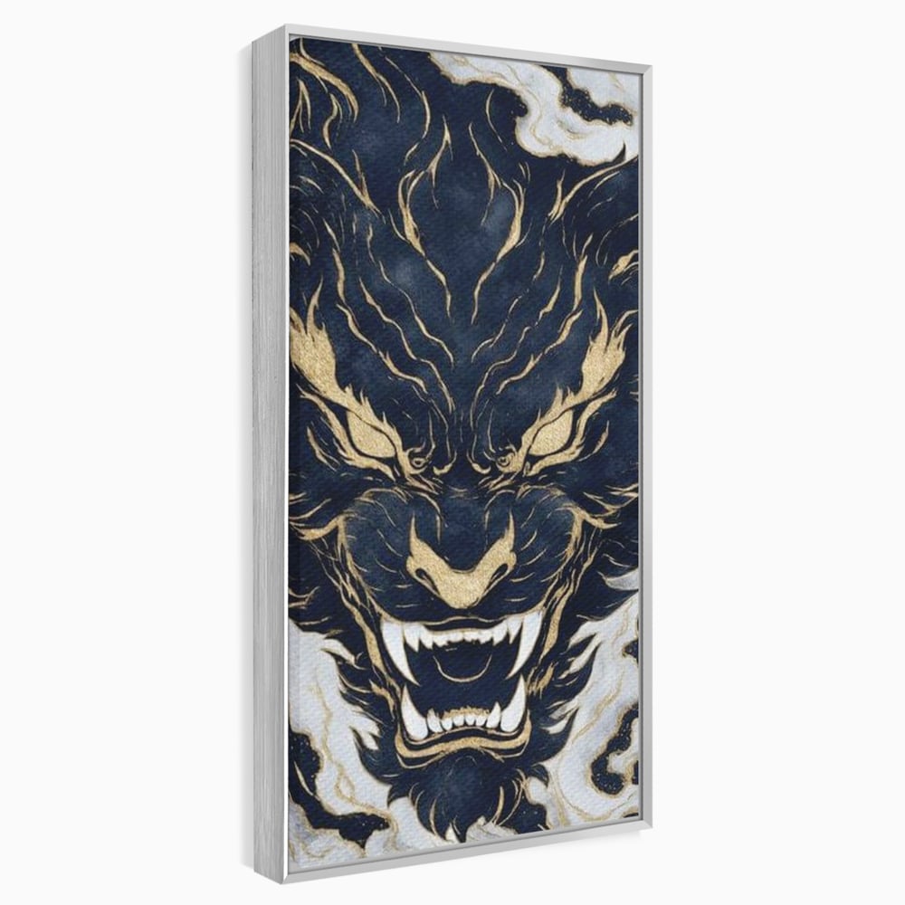 Tablou Canvas Premium, LuxCanva® M1438, Blestem Oriental, Tigru, Abstract, Marmura, Auriu, Colti, Furie, Dragon, Zeu, Legenda, Mit, Bestie, Birou, Living, Camera Copil