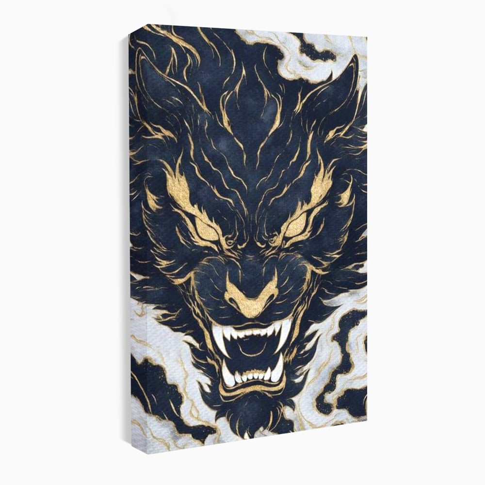Tablou Canvas Premium, LuxCanva® M1438, Blestem Oriental, Tigru, Abstract, Marmura, Auriu, Colti, Furie, Dragon, Zeu, Legenda, Mit, Bestie, Birou, Living, Camera Copil