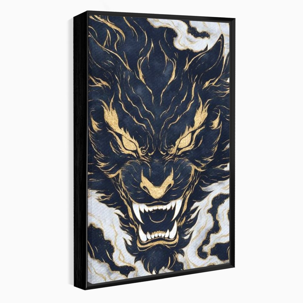 Tablou Canvas Premium, LuxCanva® M1438, Blestem Oriental, Tigru, Abstract, Marmura, Auriu, Colti, Furie, Dragon, Zeu, Legenda, Mit, Bestie, Birou, Living, Camera Copil