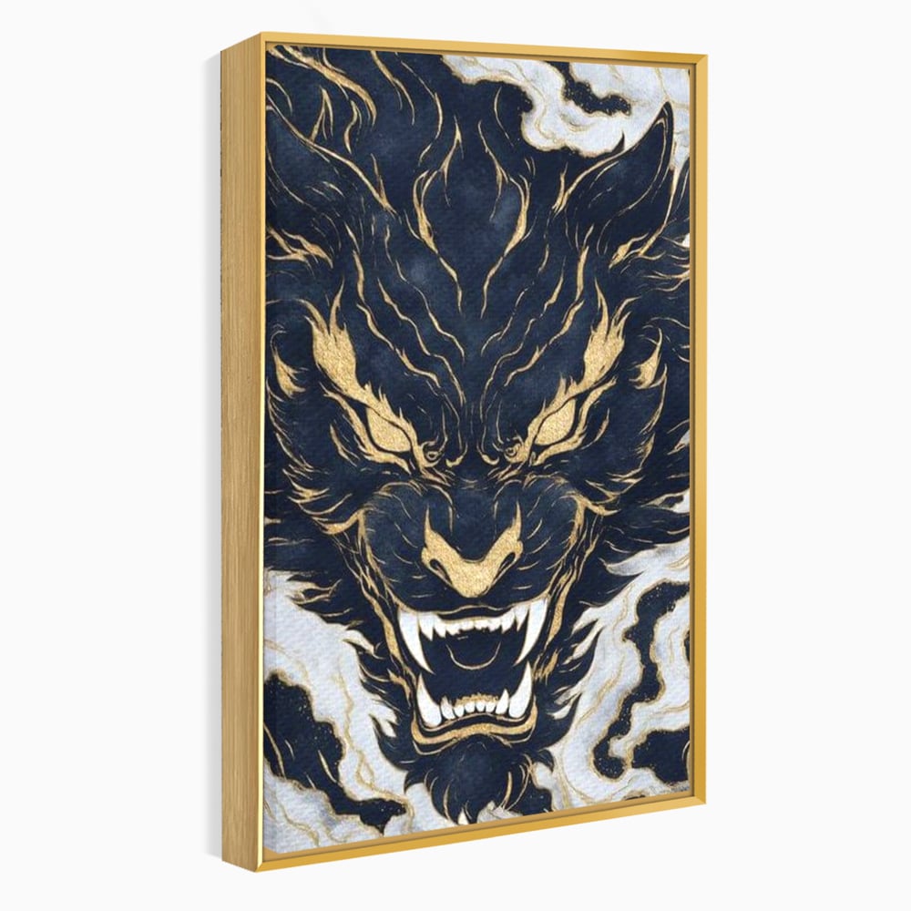 Tablou Canvas Premium, LuxCanva® M1438, Blestem Oriental, Tigru, Abstract, Marmura, Auriu, Colti, Furie, Dragon, Zeu, Legenda, Mit, Bestie, Birou, Living, Camera Copil