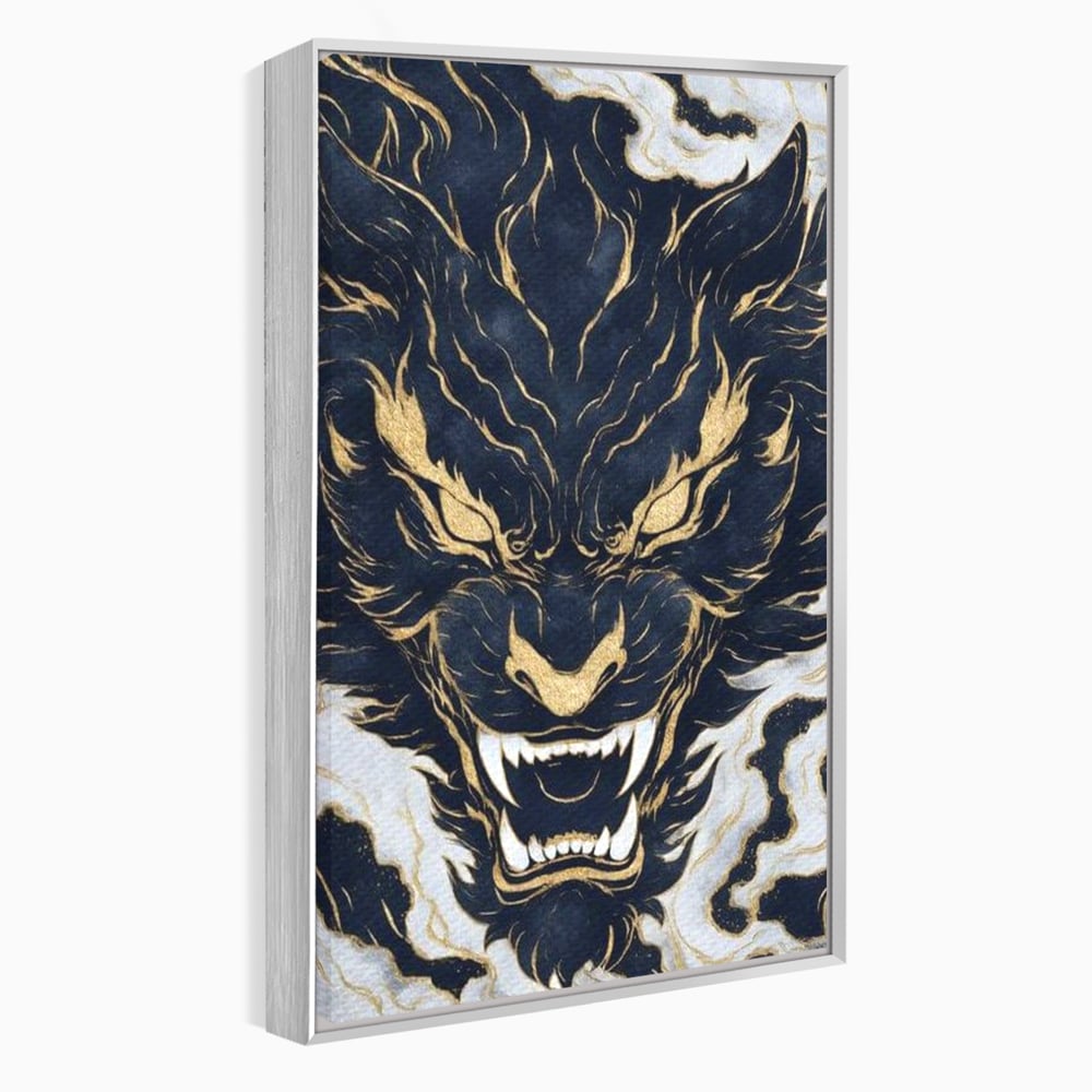 Tablou Canvas Premium, LuxCanva® M1438, Blestem Oriental, Tigru, Abstract, Marmura, Auriu, Colti, Furie, Dragon, Zeu, Legenda, Mit, Bestie, Birou, Living, Camera Copil