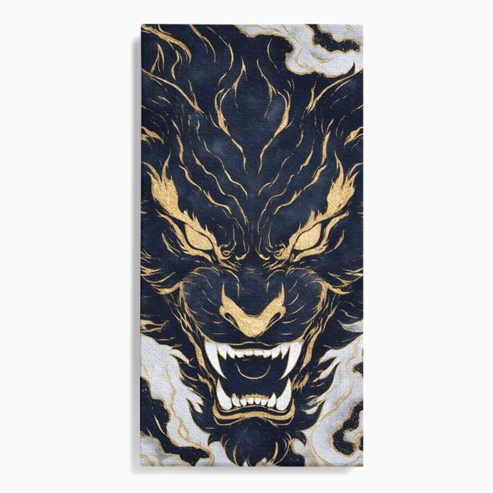 Tablou Canvas Premium, LuxCanva® M1438, Blestem Oriental, Tigru, Abstract, Marmura, Auriu, Colti, Furie, Dragon, Zeu, Legenda, Mit, Bestie, Birou, Living, Camera Copil