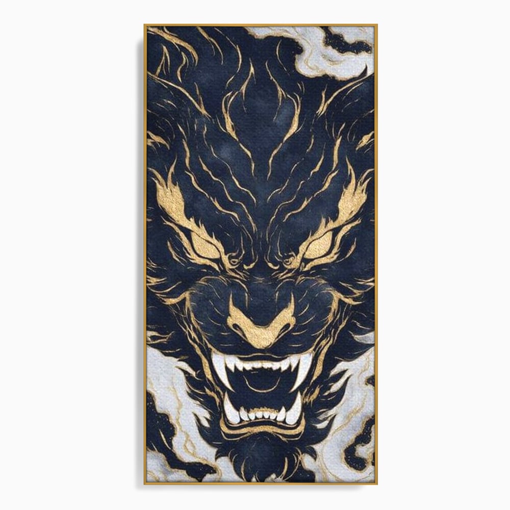 Tablou Canvas Premium, LuxCanva® M1438, Blestem Oriental, Tigru, Abstract, Marmura, Auriu, Colti, Furie, Dragon, Zeu, Legenda, Mit, Bestie, Birou, Living, Camera Copil
