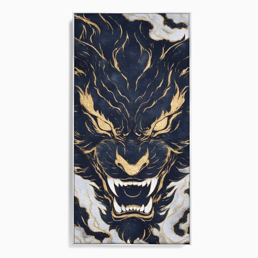 Tablou Canvas Premium, LuxCanva® M1438, Blestem Oriental, Tigru, Abstract, Marmura, Auriu, Colti, Furie, Dragon, Zeu, Legenda, Mit, Bestie, Birou, Living, Camera Copil